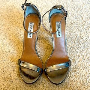 Steve madden metallic silver platinum strap heels style stecy us 6.5